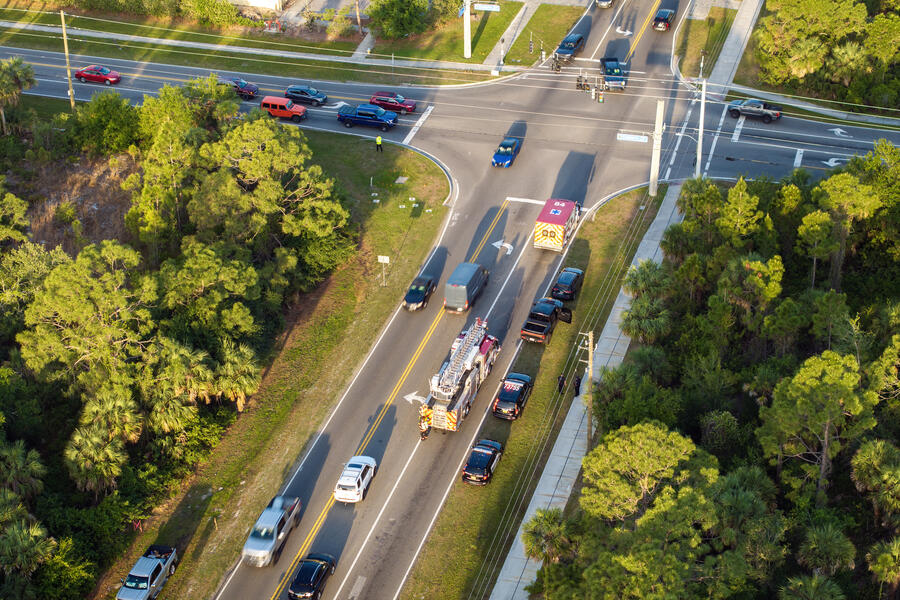 Emergency responders at a traffic crash scene